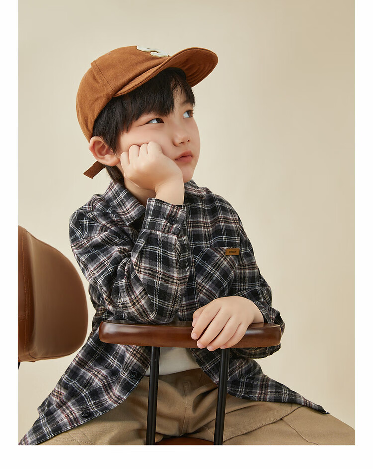Duoduojia [Color-Block Small Check Pattern Brushed Shirt] Boys Versatile Shirt Spring And Autumn 2026 Children's Casual Long-Sleeve Jacket 7