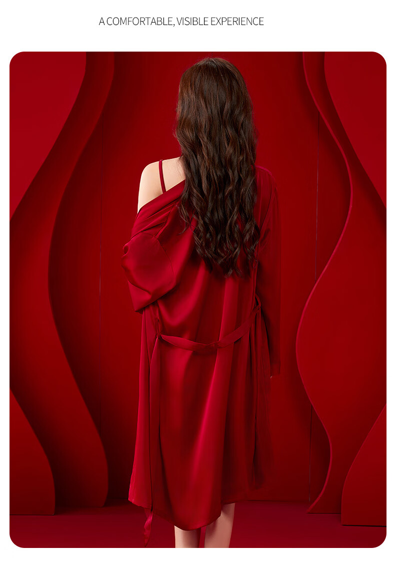 Mrs. Josha French Style Red V-Neck Wedding Nightgown Women's Summer Sexy Pure Desire Camisole Sleepwear Ice Silk Robe Birthday Gift for Girlfriend 18