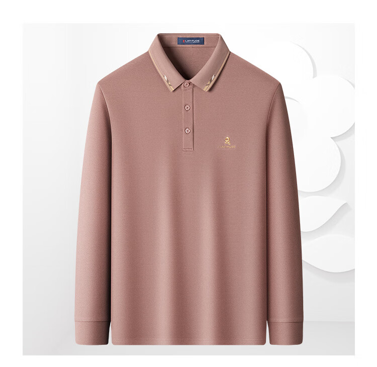 MONTAGUT Men's Business Long Sleeve Polo Shirt with Mulberry Silk and Double Pearl Cotton, Skin-friendly Casual Versatile T-shirt, Caramel Color 52 8