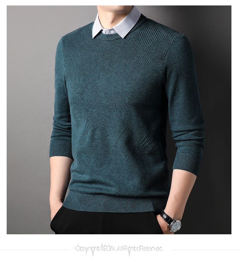 ROMON Men's Faux Two-Piece Sweater Long Sleeve Knitwear Autumn Winter Business Casual Base Shirt 6
