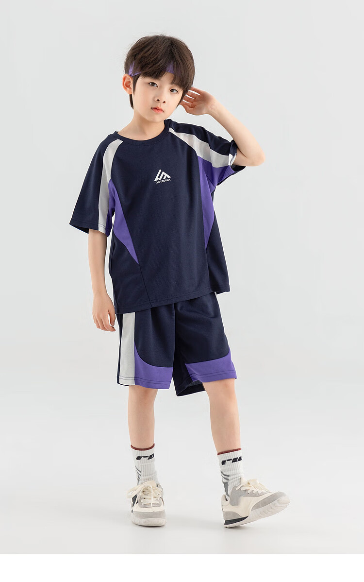 Duoduojia Boys' Trendy Summer Sportswear Set, 2026 New Style Children's Breathable Running T-Shirt And Shorts Two-Piece Suit 34