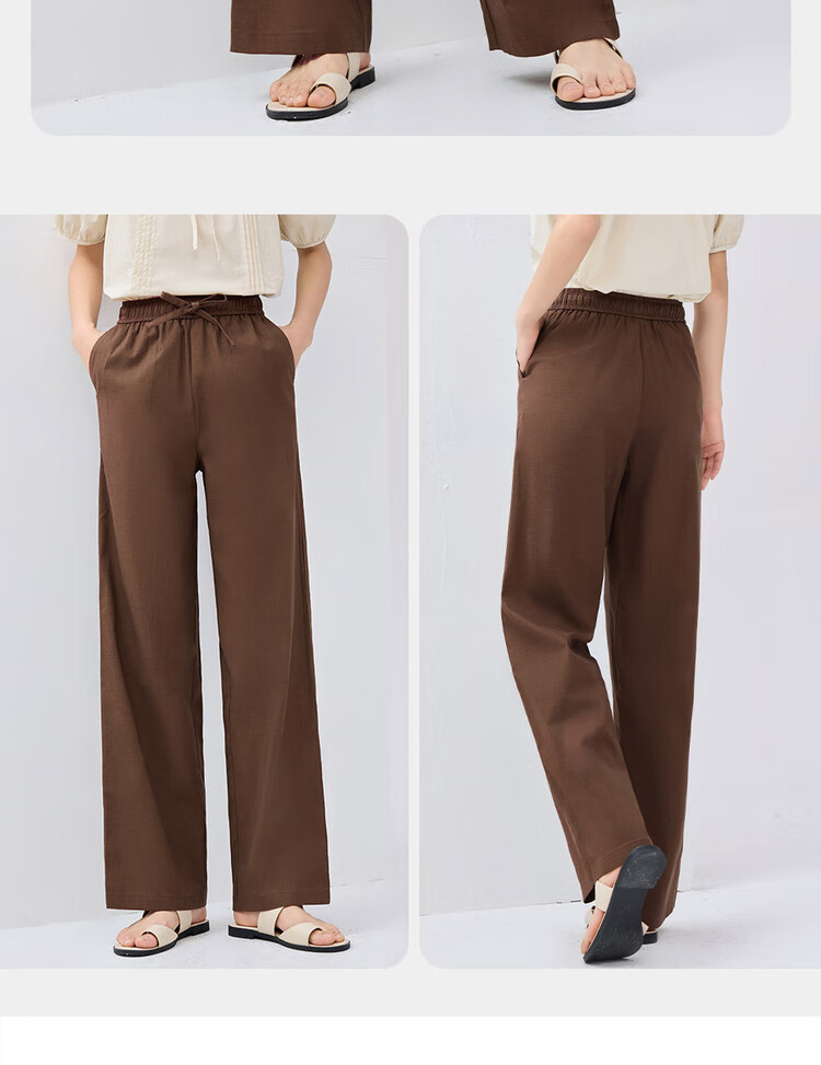 Giordano Women's Pants, Summer New Lightweight Lyocell, Drawstring Elastic Waist, Straight-Leg Casual Trousers, 13415224 15