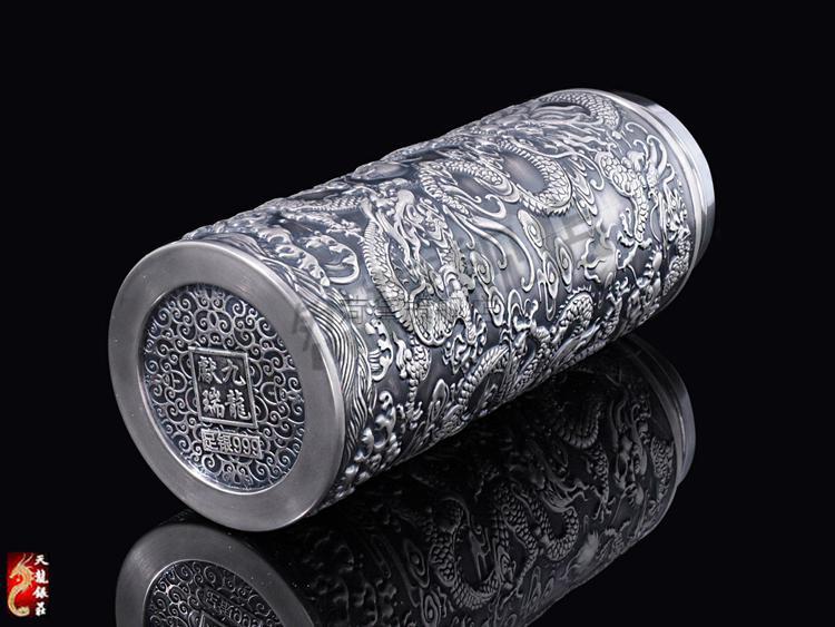 九龙银杯子 999雪花纯银九龙杯 银杯子保温银水杯 纯手工杯礼品杯