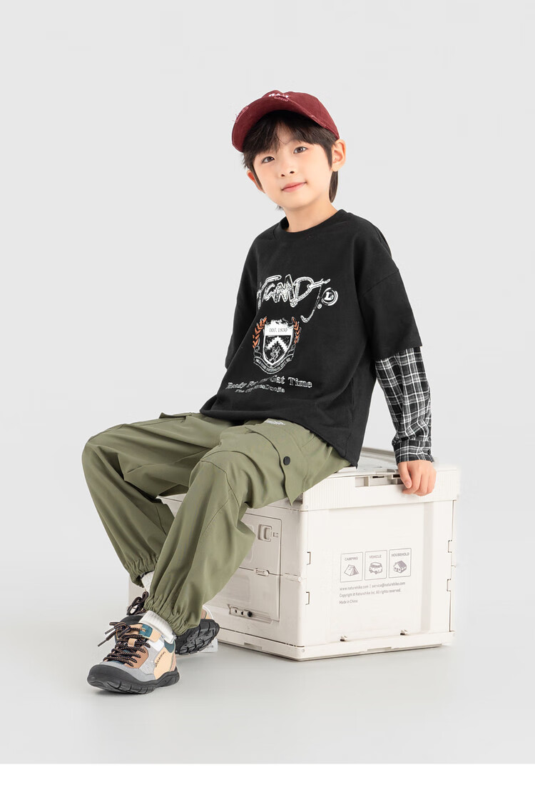 Duoduojia Boys' Sweatshirt, Spring And Autumn Style, Patchwork Long Sleeve, Plaid Retro Print, Children's Faux Two-Piece, Korean-Style Academic Style Top 8