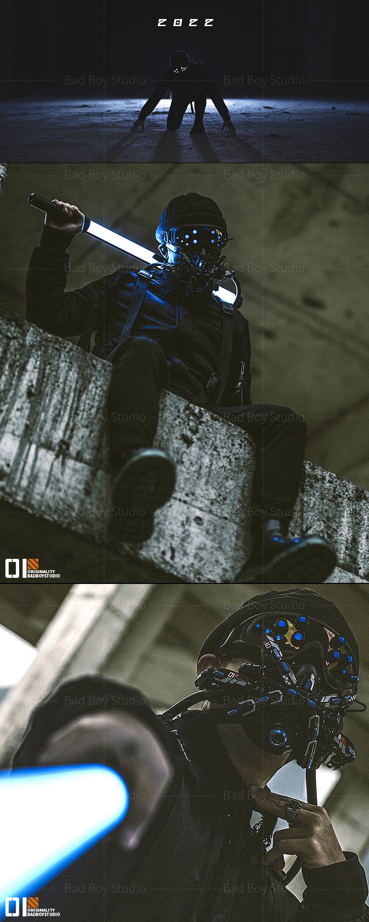 赛博朋克机械面具 赛博朋克面罩发光护目镜防毒面具cos科幻机械能bad