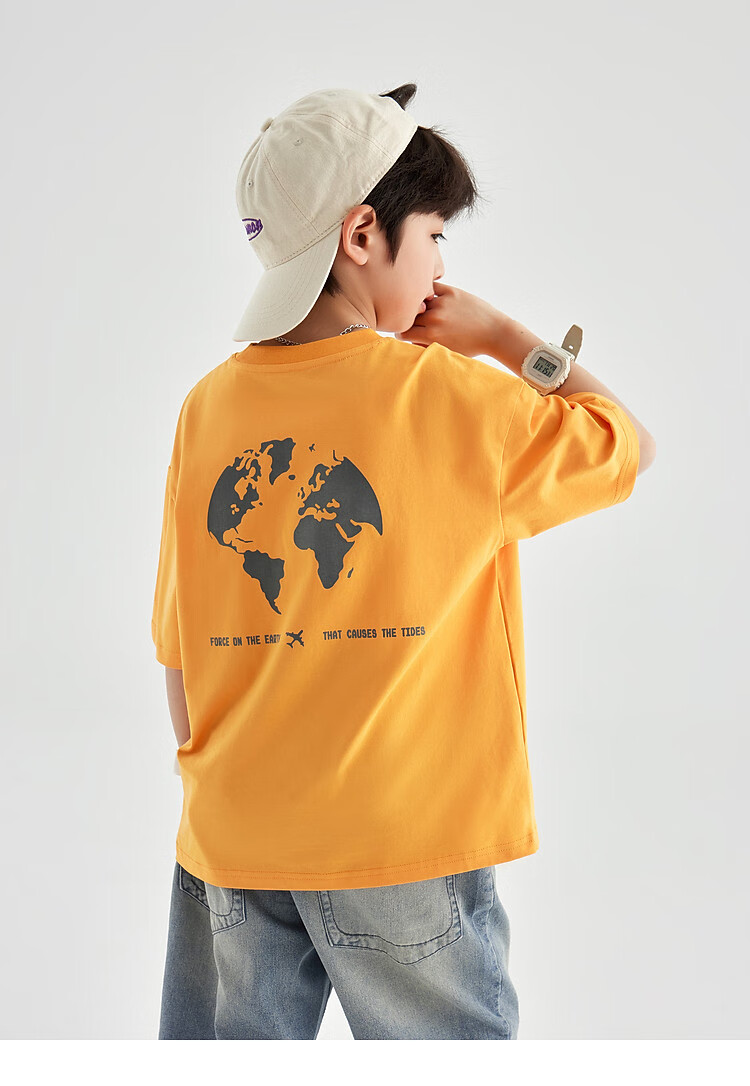 Duoduo Home [Earth Print] Boys' Short Sleeve 2026 Summer Comfortable Cool Loose Fit Casual T-Shirt for Kids 7