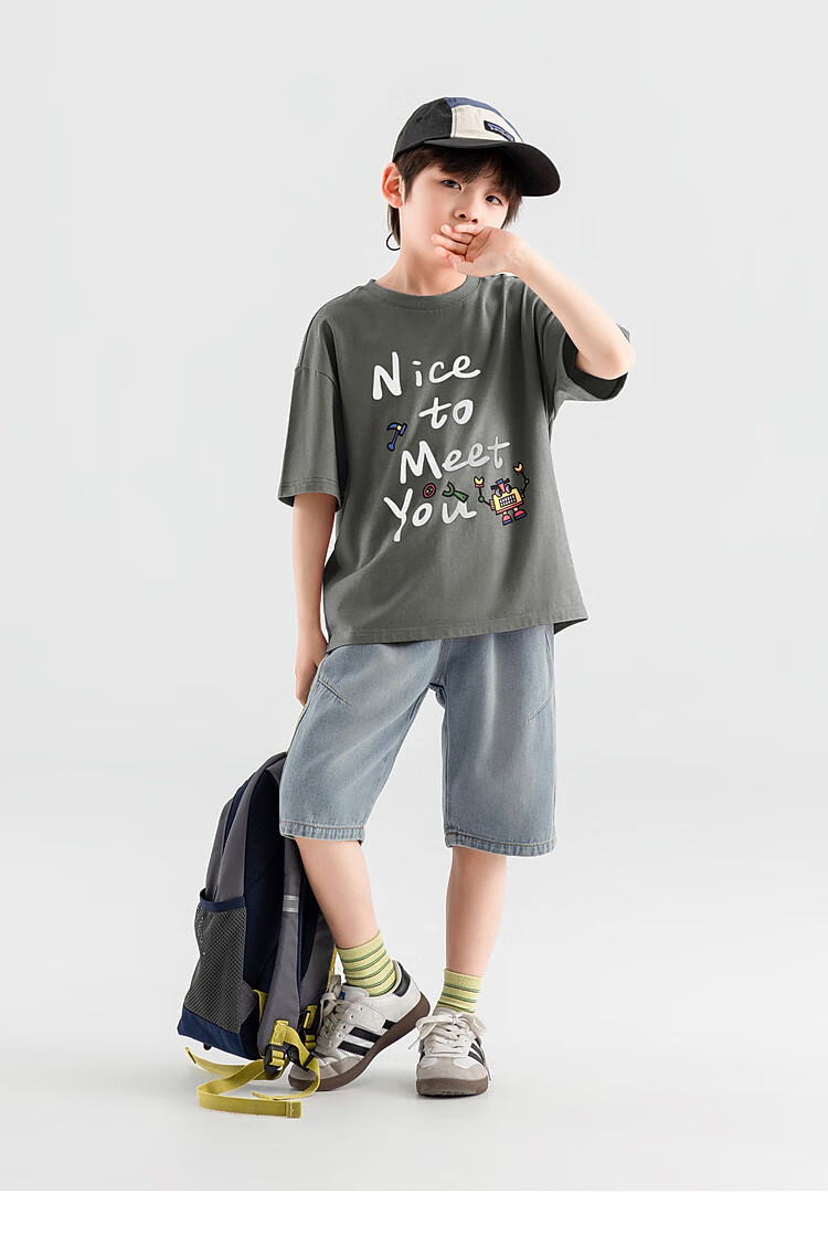 Duoduo Home [Skin-friendly Cooling, Breathable] Boys' T-Shirt 2026 Summer Children's Comfortable Cotton Loose Fit Crew Neck Short Sleeve 42