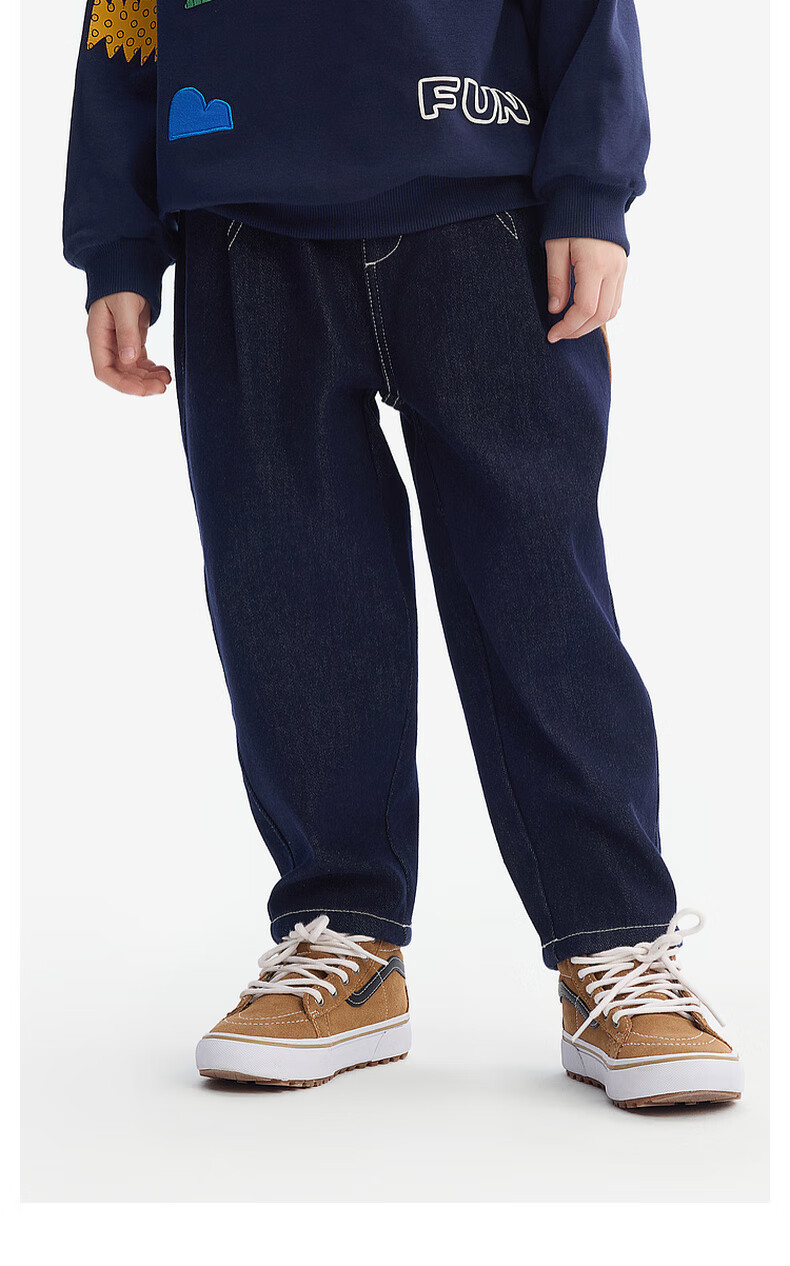 MQD Boys' Anti-Fading Jeans, Spring And Autumn Style, Children's Dad Pants, Dark Denim Blue, Size 110 3