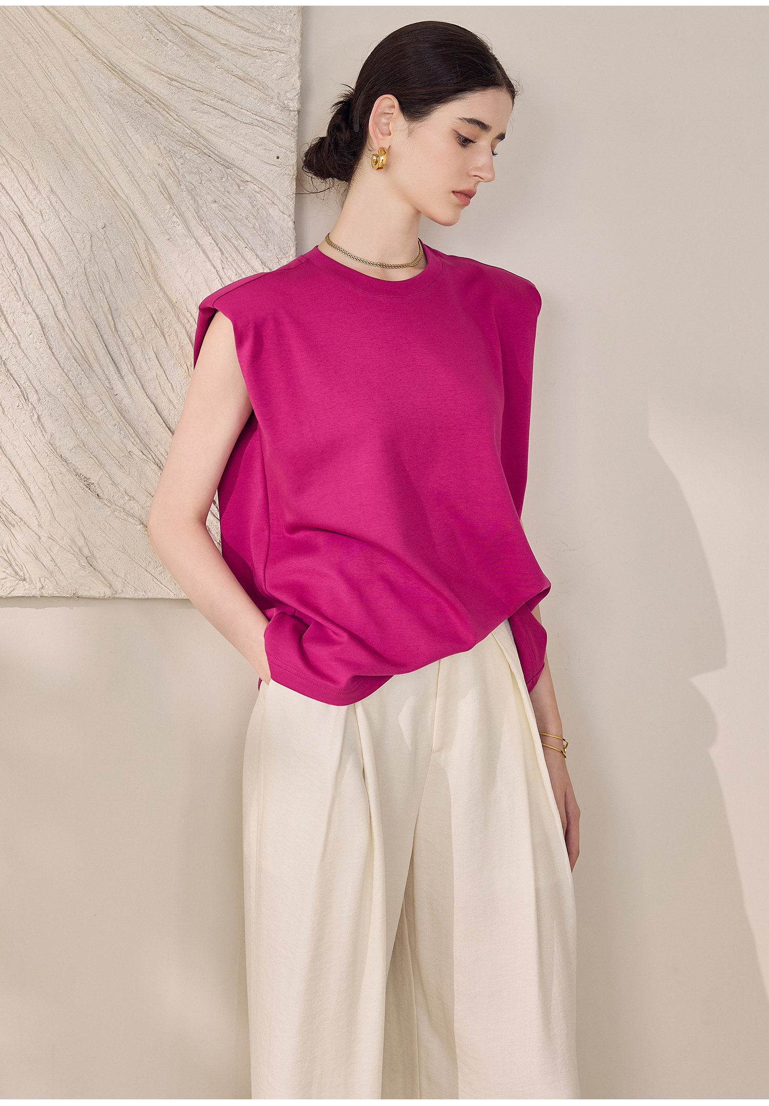 ROEYSHOUSE Women's Casual Sleeveless Cotton T-Shirt Summer Loose Fit Round Neck Top 12330 Rose Red L 14
