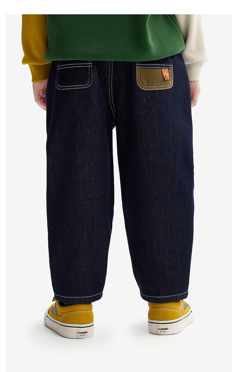 MQD [Color-Fast] Boys' Jeans, Spring And Autumn Style, Children's Dad Pants, Dark Denim Blue, Size 150 8