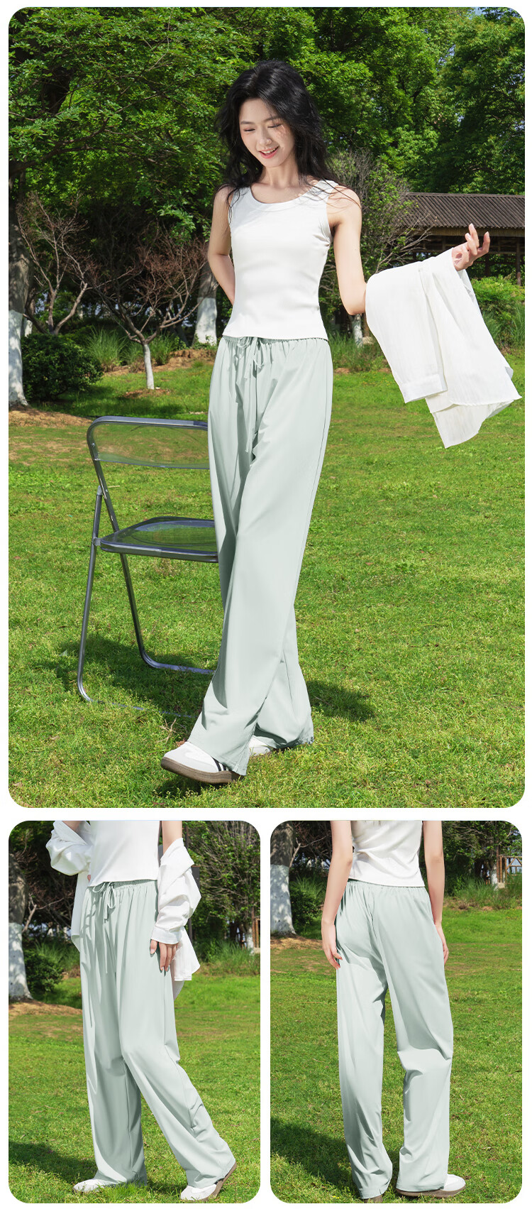 Baleno Women's Ice Silk Sun Protection Pants Summer Thin High Waist Draped Straight Wide Leg Casual Loose Trousers 9