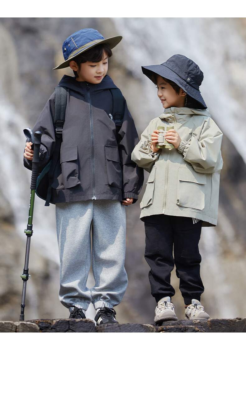 Little Elephant Hamm Boys' Three-Proof Jacket Children's Spring and Autumn Outdoor Boys' Mid-to-Large Kids' Trendy Khaki Jacket 150 cm 27