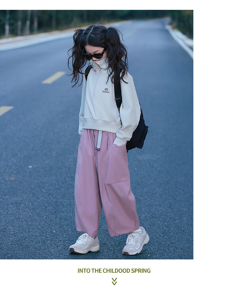 BANDOCIN Girls' Casual Pants for Spring And Autumn, Solid Color Stylish Mid-To Kids New Spring And Fall Sports Trousers, Berry Pink, Size 160 8