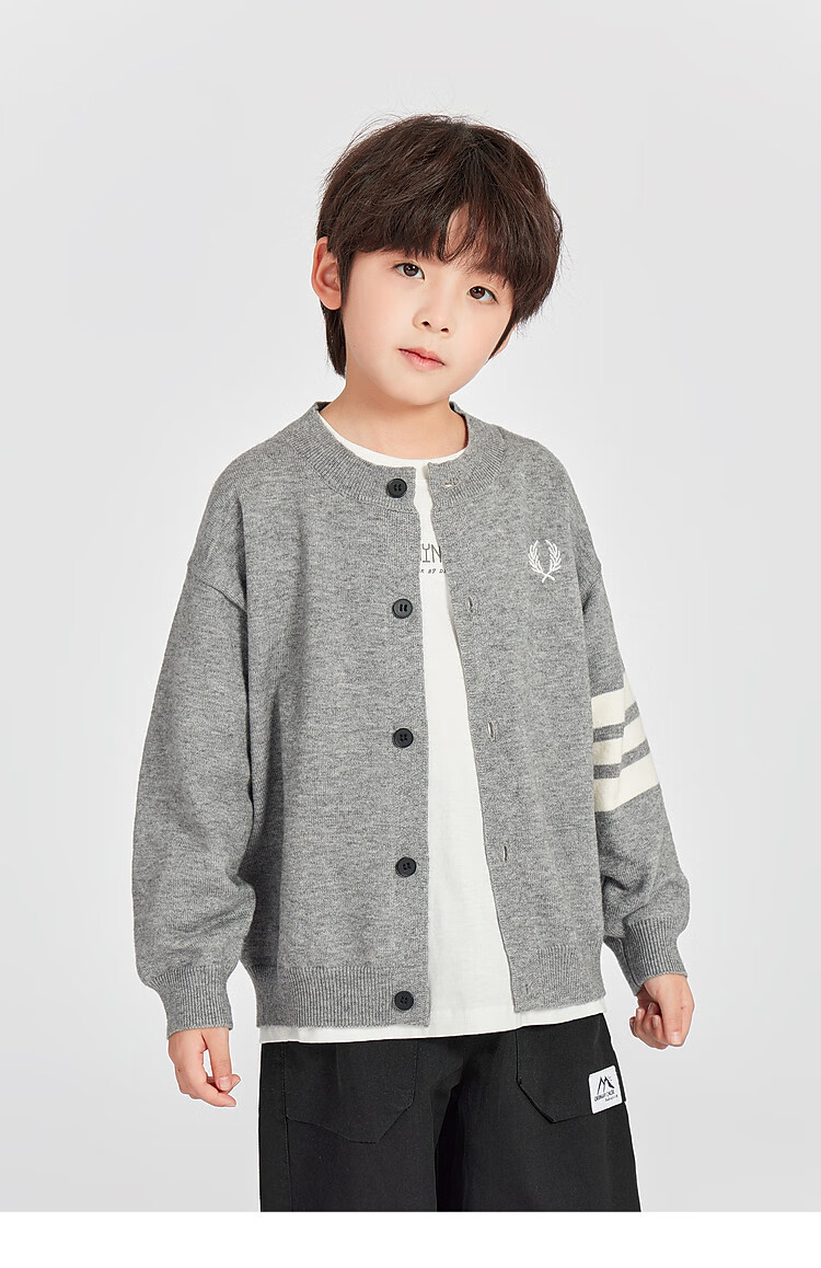 Duoduo Home Boys' Cardigan Sweater New Year Knit Jacket Spring Crew Neck School Style Versatile Top for Older Kids 11