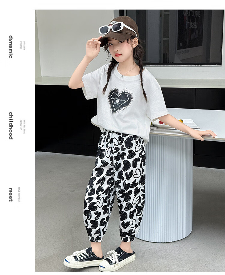 Mumuwu Girls' Summer Outfit, 2026 New Stylish Collection, Casual Short-Sleeve T-Shirt for Older Children, Two-Piece Summer Wear for Kids 8