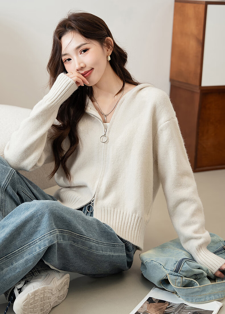 TonLion 2025 Autumn Women's Versatile Double-Head Zipper Hooded Cardigan 2