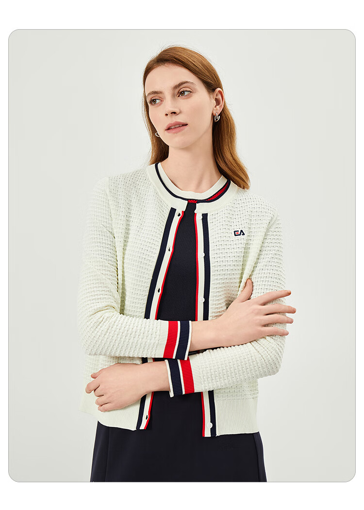 ELLE ACTIVE French Style Waffle Knit Cardigan for Women Casual Commuter Colorblock Soft Autumn Sweater Jacket Navy XL 9