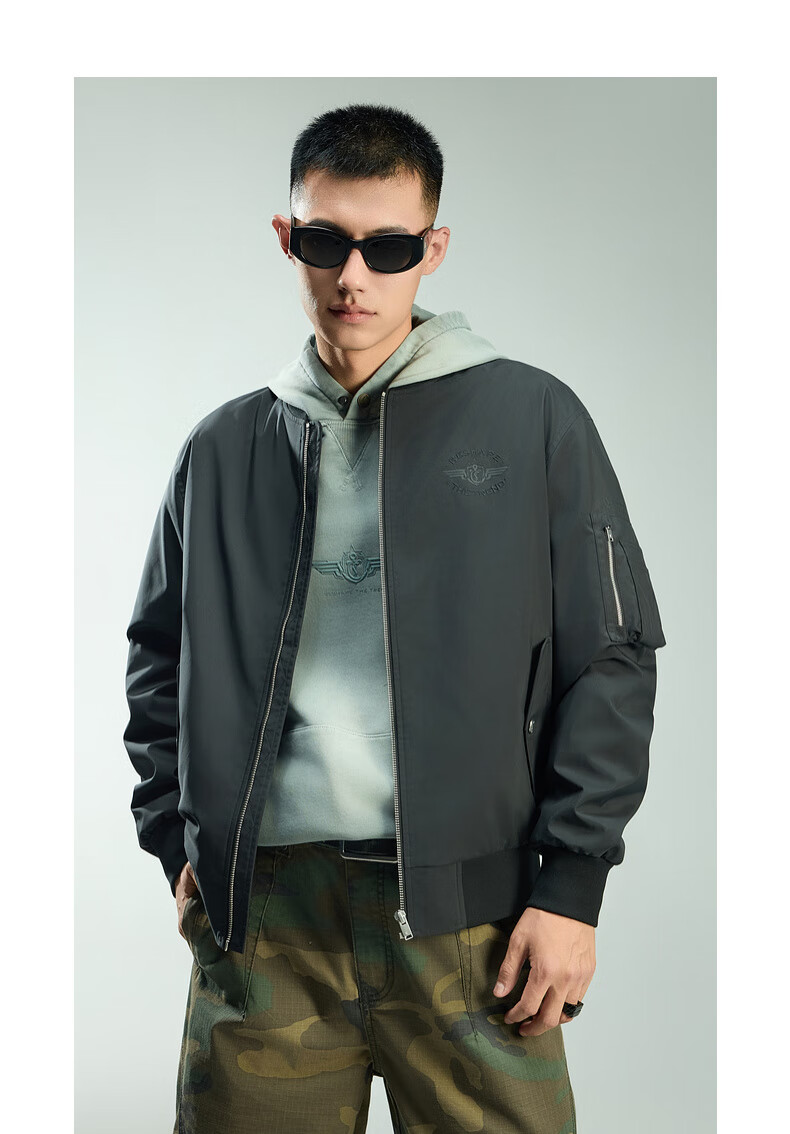 CABBEEN Men's Baseball Collar Jacket with Polyester Suede Twill (Triple Protection), 3D Embroidery and Printed Long Sleeves 6