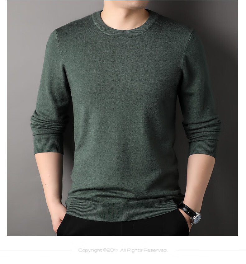 ROMON Men's Knit Sweater Spring and Autumn Classic Loose Fit Crew Neck Casual Pullover for Middle-aged and Young Fathers 14