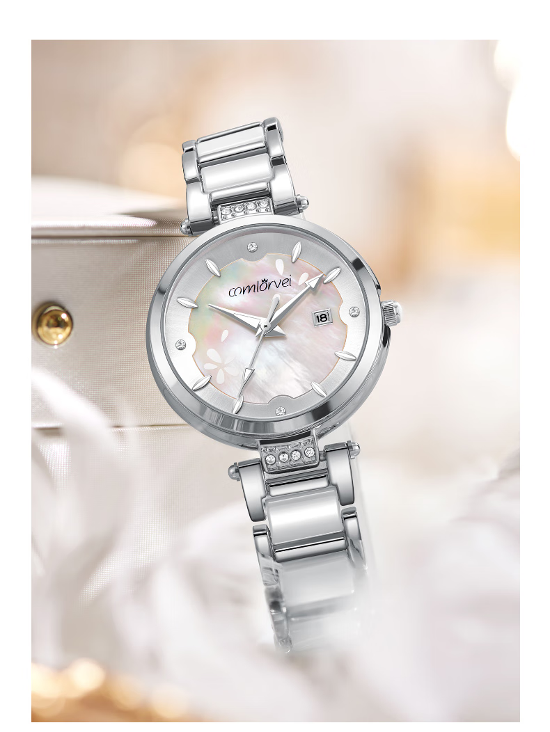 COMLORVEI Cool Camellia Series Stone British Watch, Women's Watch, Gift, Simple Waterproof Ladies Wristwatch 675 2