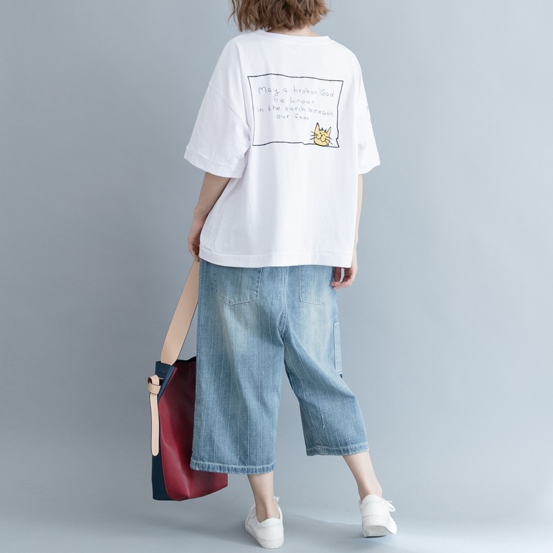 胖宽松显瘦圆领加肥加大码卡通文字图案纯色短袖恤上衣-7035冬天穿的