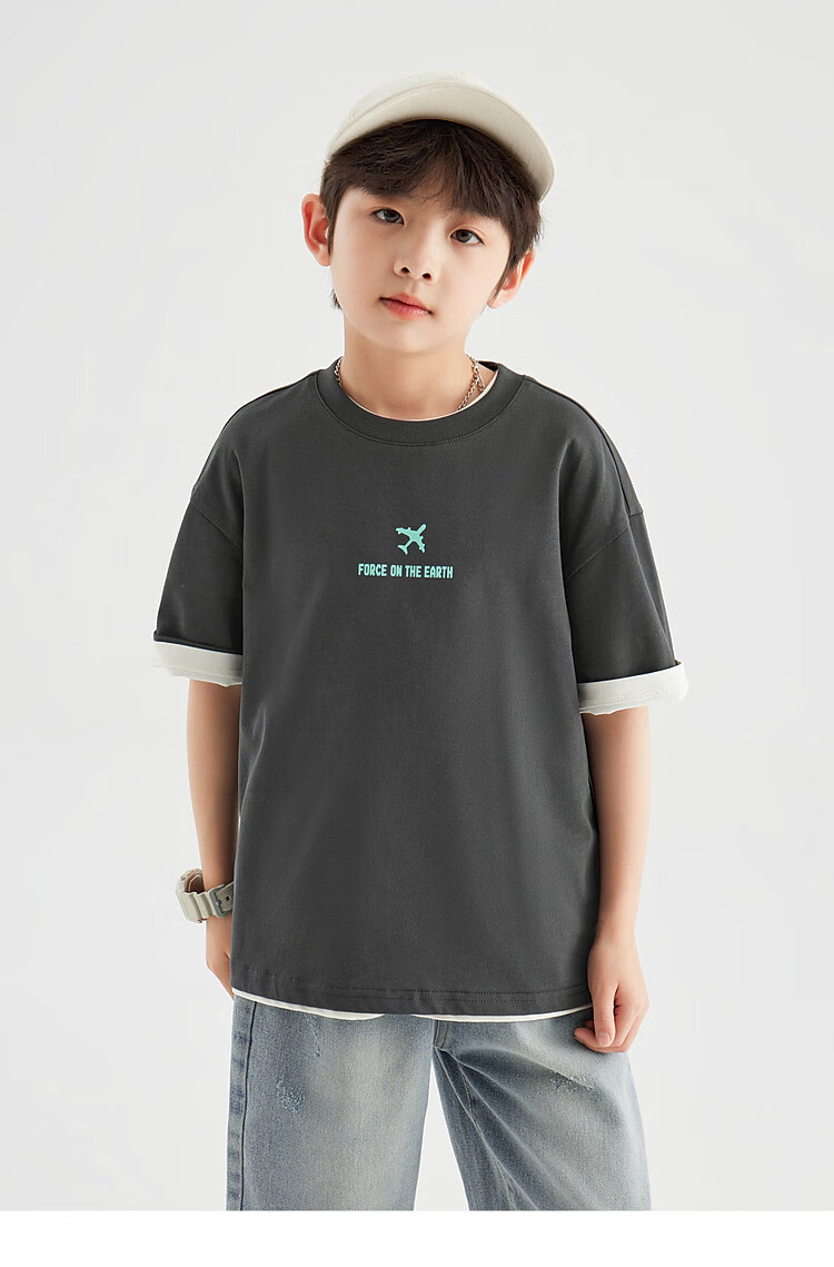 Duoduo Home [Earth Print] Boys' Short Sleeve 2026 Summer Comfortable Cool Loose Fit Casual T-Shirt for Kids 28