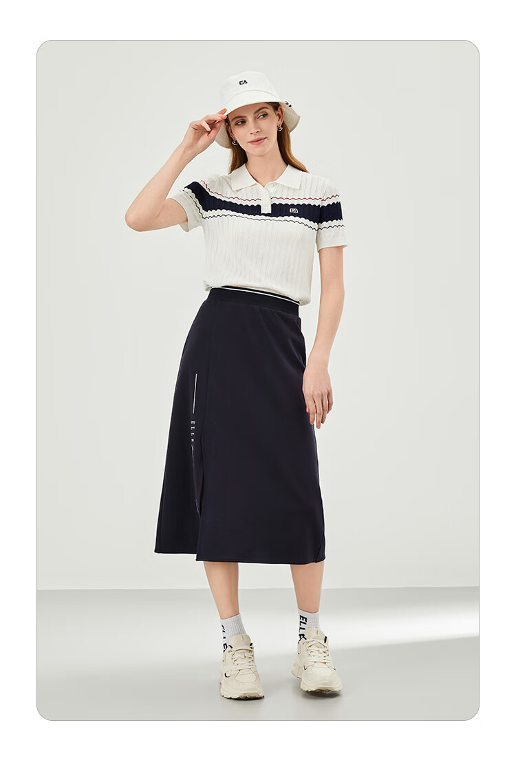 ELLE ACTIVE Fashion Contrasting Color Polo Shirt for Women, Knitted Collar Elegant Commuter Slimming Short-Sleeve T-Shirt Top, White, S 12