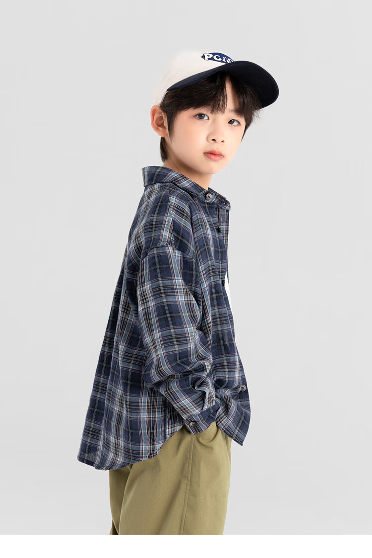 Duoduo Home [Salt Style Literary] Boys' Shirt 2026 Spring Autumn Stylish Fresh Blue Plaid Long Sleeve Pure Cotton Top 12