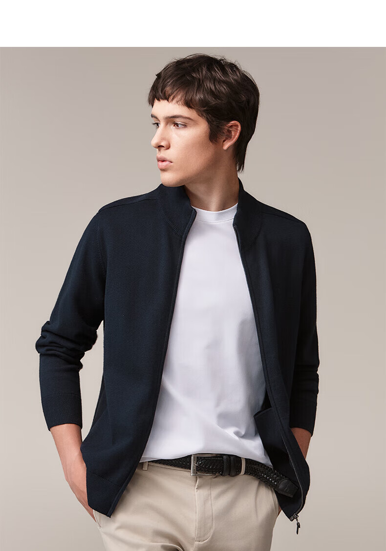 HAZZYS Men's Spring and Autumn Casual Stand Collar Zipper Pure Cotton Knit Cardigan ABYZD0CCX25 7