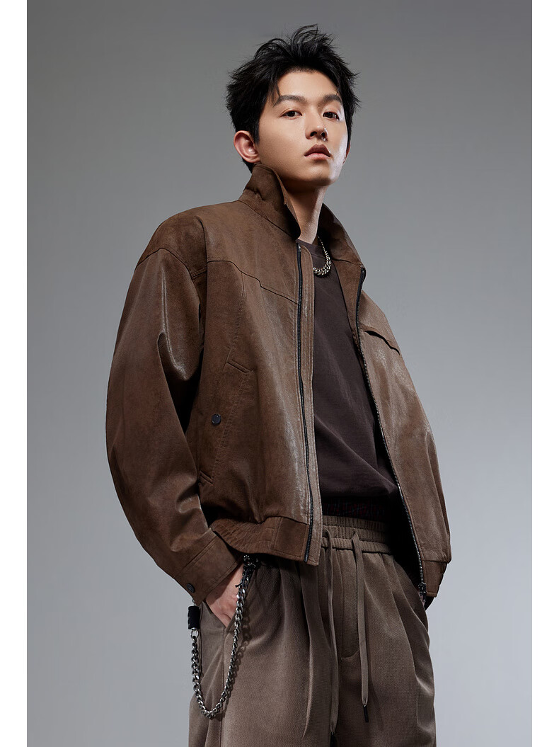 CABBEEN Tie-Dye Washed PU Jacket Men Gradient Tie-Dye PU American Casual Autumn Long Sleeve Coat 2
