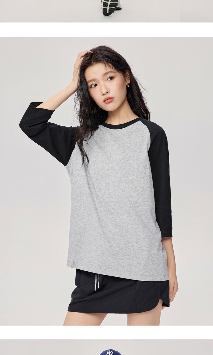 Giordano Women's Three-Quarter Sleeve T-Shirt, 2026 New Style, Pure Cotton, Contrasting Color Raglan Round Neck Casual Top, 05325788 13