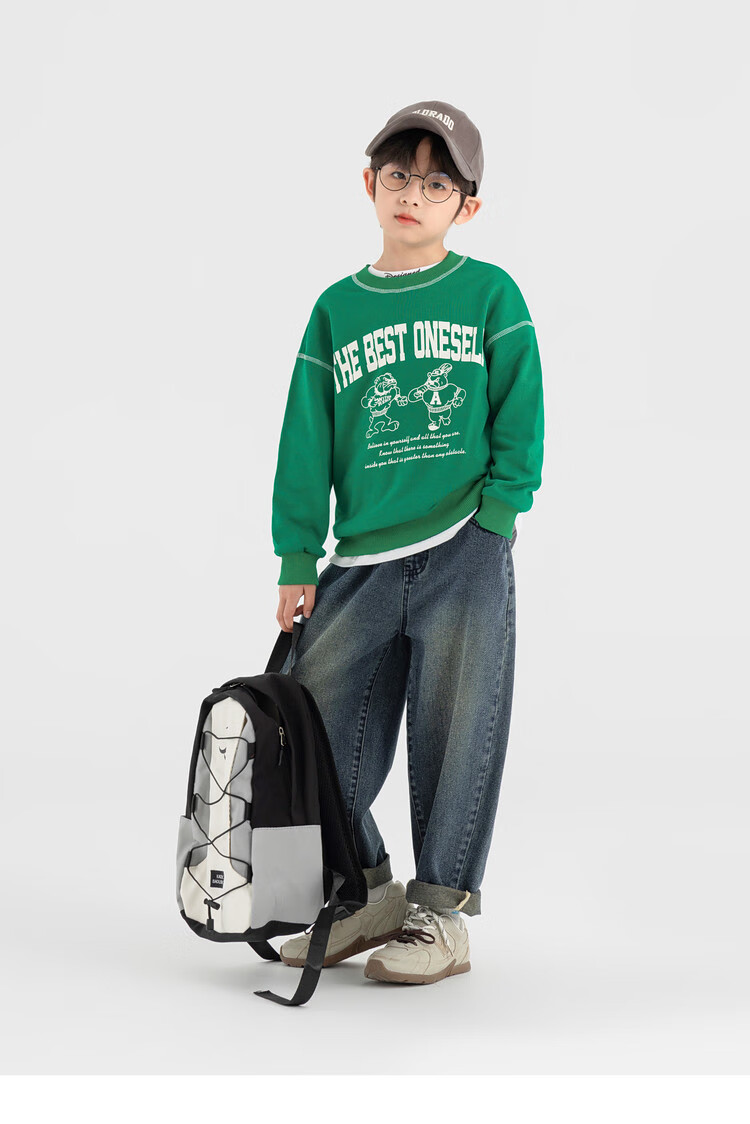 Duoduojia Boys' Casual Sports Sweatshirt, Spring And Autumn 2026 Style, Loose-Fitting Top, Comfortable Autumn Wear, Fashionable Children's Base Layer Pullover 37
