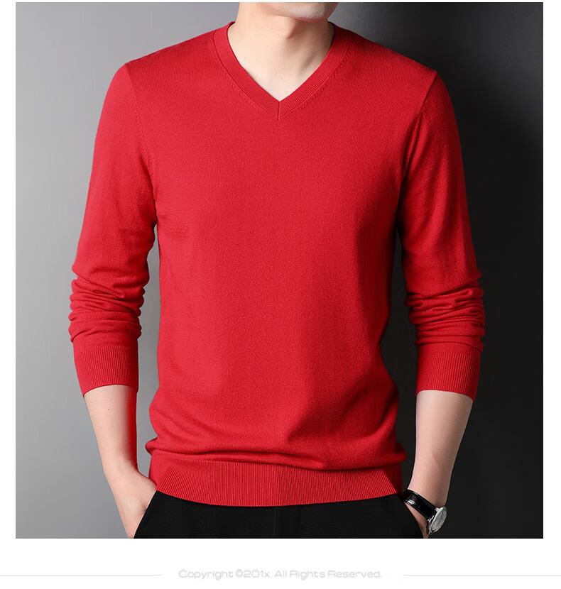 ROMON 100% Pure Wool Men's Classic Basic Thin V-Neck Sweater Autumn Winter Casual Knitwear Base Layer 12