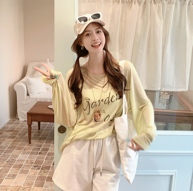 MEIYANG Bailing Shorts, Three-Line Sweatshirt Terry Texture A-Line Casual Pants, Beige, M 19