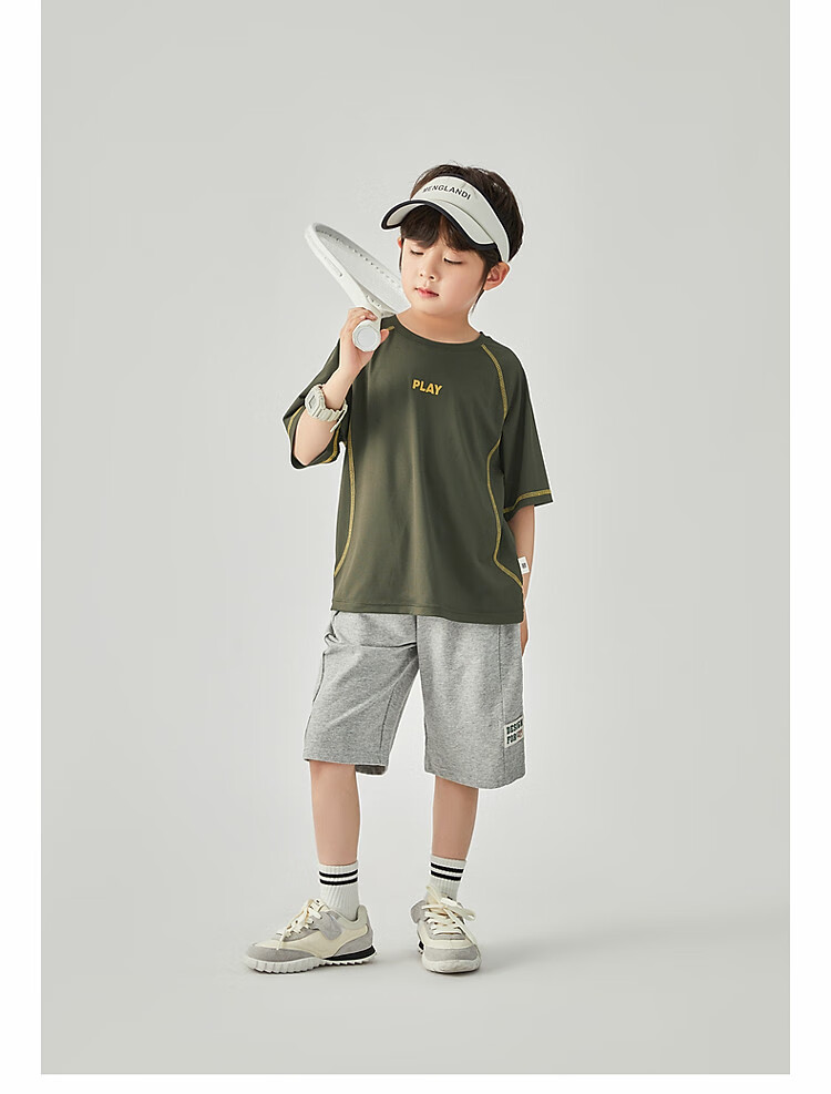 Duoduojia Boys' Sports Shorts, Summer 2026, for Older Children, Moisture-Wicking And Breathable, Pure Cotton Mid-Length Shorts, Children's Loose Six-Point Knit Pants 13