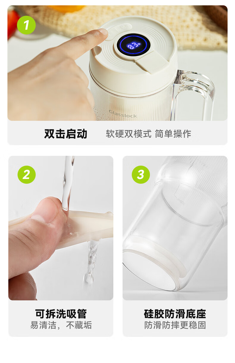 GLASSLOCK Double-Layer Juicer Portable Juicer Glass Blender Cup Juice Cup 12-Blade 304 Stainless Steel Ice Crusher 20