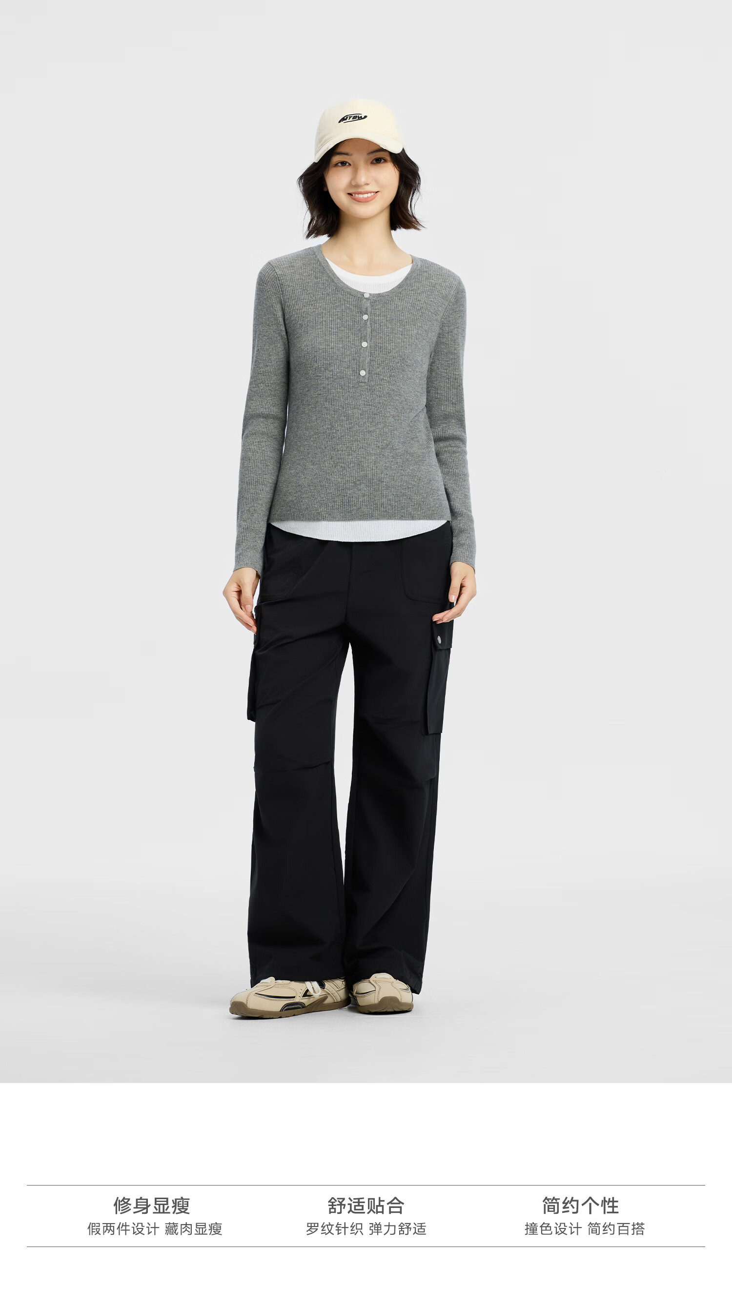 Meters Bonwe Women's Sweater, 2025 Autumn New Style, Faux Two-Piece Long-Sleeve Knit Top, Color Block Splicing Desig 1