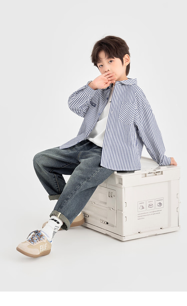 Duoduo Classic Blue and White Striped Boys' Shirt 2025 Autumn New Fashionable Stylish Long Sleeve Outerwear for Older Kids 4