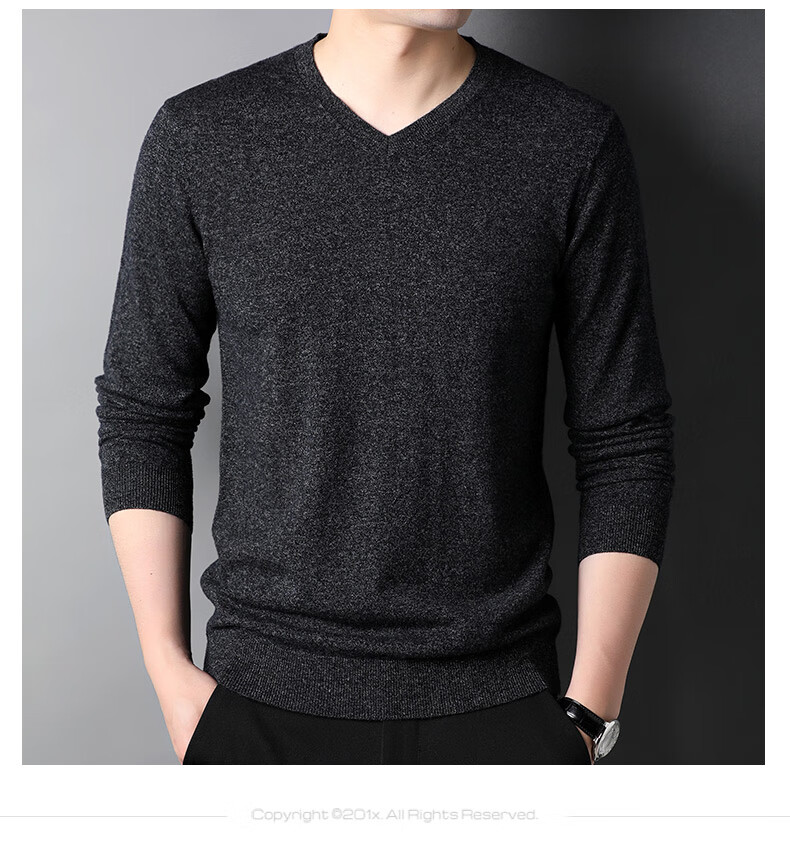 ROMON 100% Pure Wool Men's Classic Basic Thin V-Neck Sweater Autumn Winter Casual Knitwear Base Layer 6