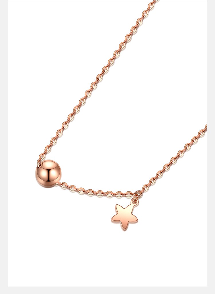 赛菲尔 k金项链女款 18k玫瑰金小清新系列 圆珠星星套链
