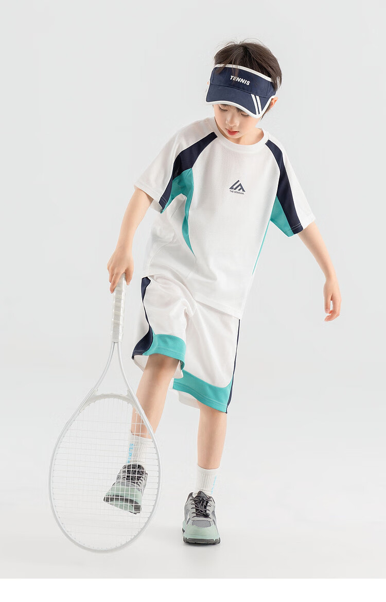 Duoduojia Boys' Trendy Summer Sportswear Set, 2026 New Style Children's Breathable Running T-Shirt And Shorts Two-Piece Suit 14