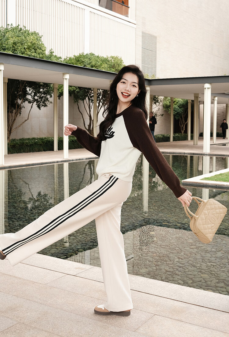 MEIYANG Raw Cheese Casual Pants, Exceptional Skin Feel Air Striped Straight-Leg, Beige Extended Version, S 23