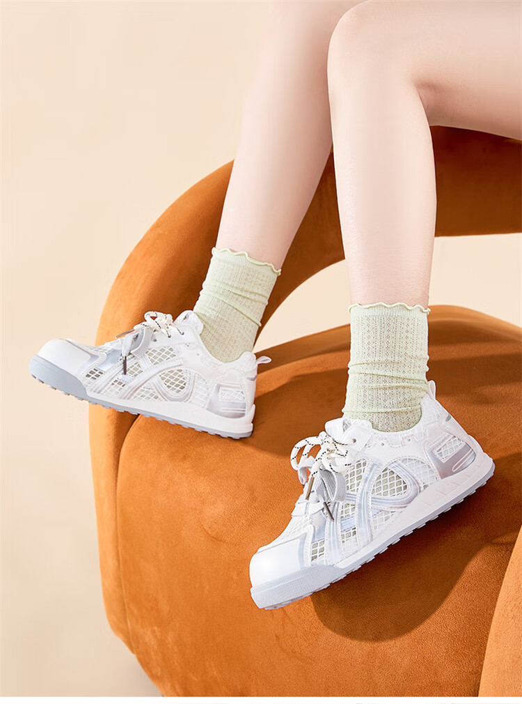 Semir Women's Summer New Breathable Mesh White Sneakers Sports Casual Shoes SFYM253053 Beige Silver Size 35 7