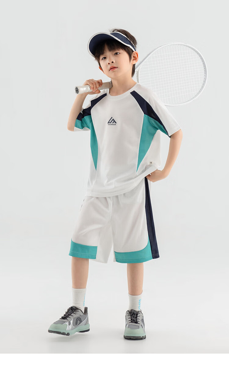 Duoduojia Boys' Trendy Summer Sportswear Set, 2026 New Style Children's Breathable Running T-Shirt And Shorts Two-Piece Suit 17