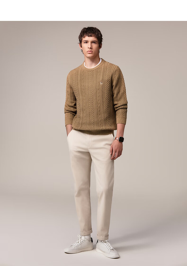 HAZZYS Men's Autumn Winter Casual Cable Knit Crew Neck Cotton/Wool Blend Sweater ABYZD0CCX30 14