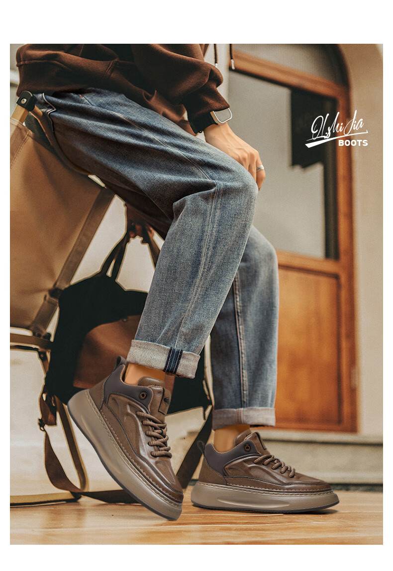 QUNLANGSHIJIA Men's Autumn Winter Popular Sports Casual Dad Shoes Mid-top Sneakers Thick-soled Men's Boots High-top Martin Boots 2