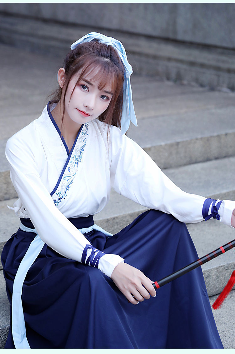 改良汉服女学生夏齐腰襦裙汉元素日常古风古装武侠风cos班服套装 黑裙