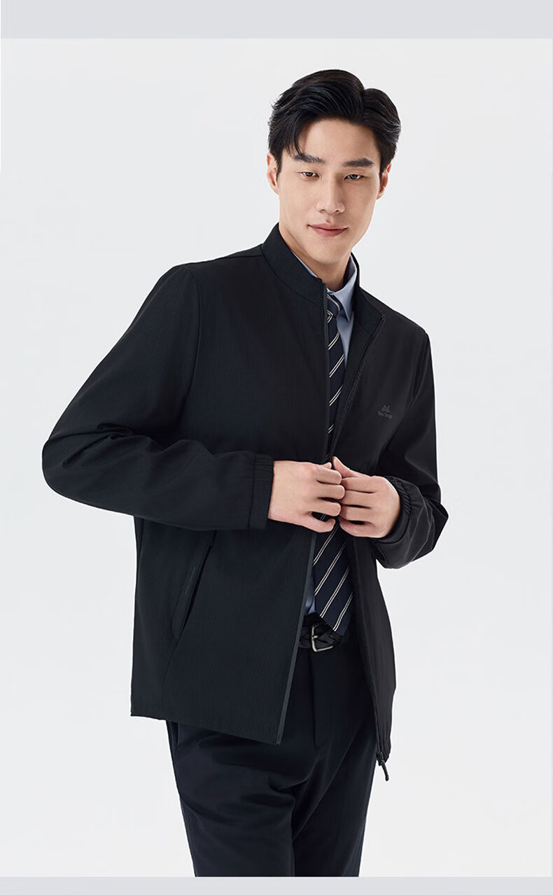 Woodpecker [Breathable and Wrinkle-Free] Men's Summer Business Casual Executive Stand Collar Jacket Black 3XL 10