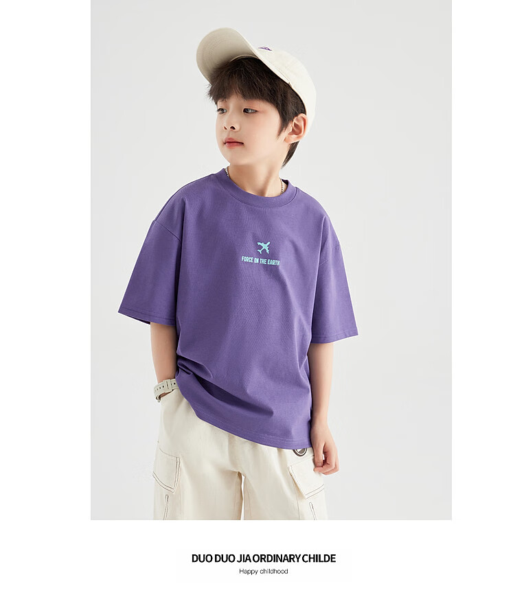 Duoduo Home [Earth Print] Boys' Short Sleeve 2026 Summer Comfortable Cool Loose Fit Casual T-Shirt for Kids 26