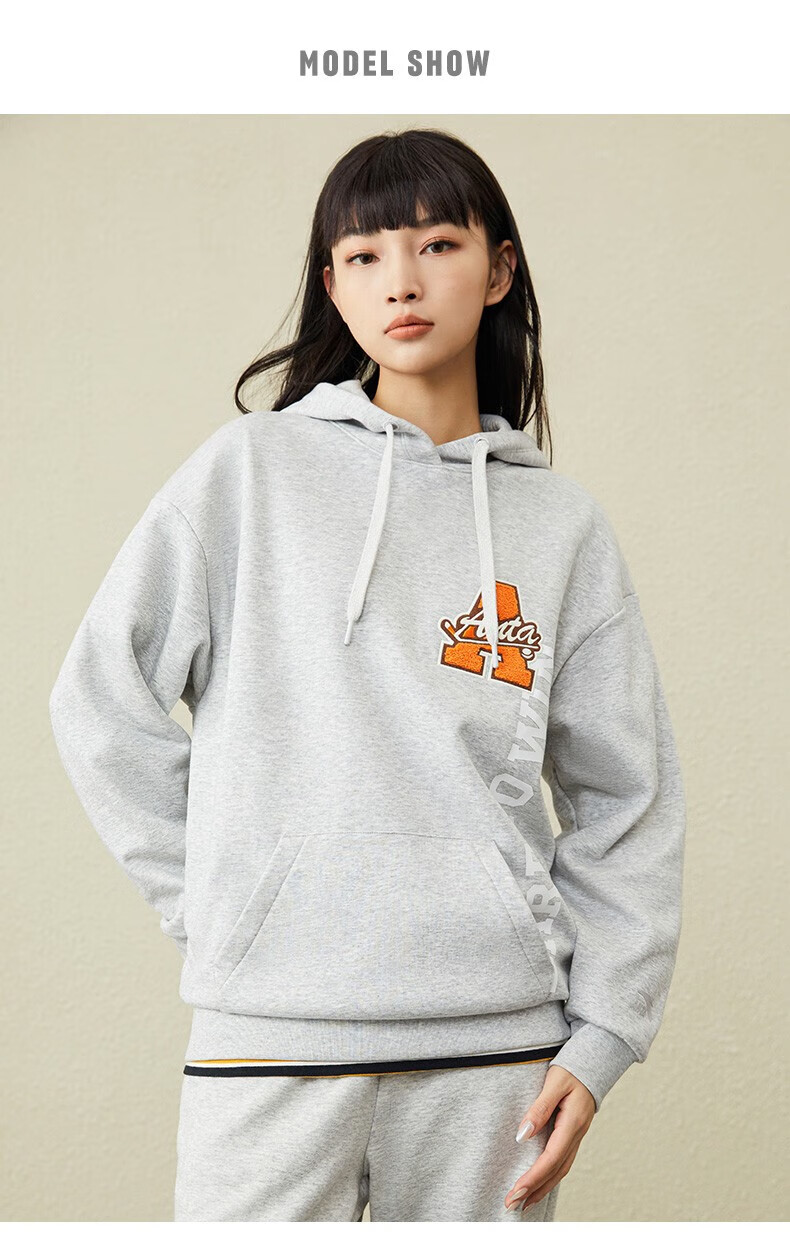 安踏(anta) 软绒连帽卫衣加绒保暖套头衫女2022秋冬新款针织打底衫